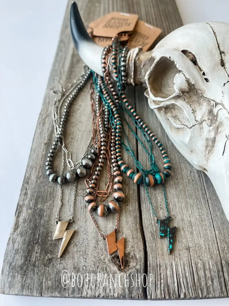 Boho Ranch Shop - Layered Navajo Lightning bolt Western Necklace: Copper