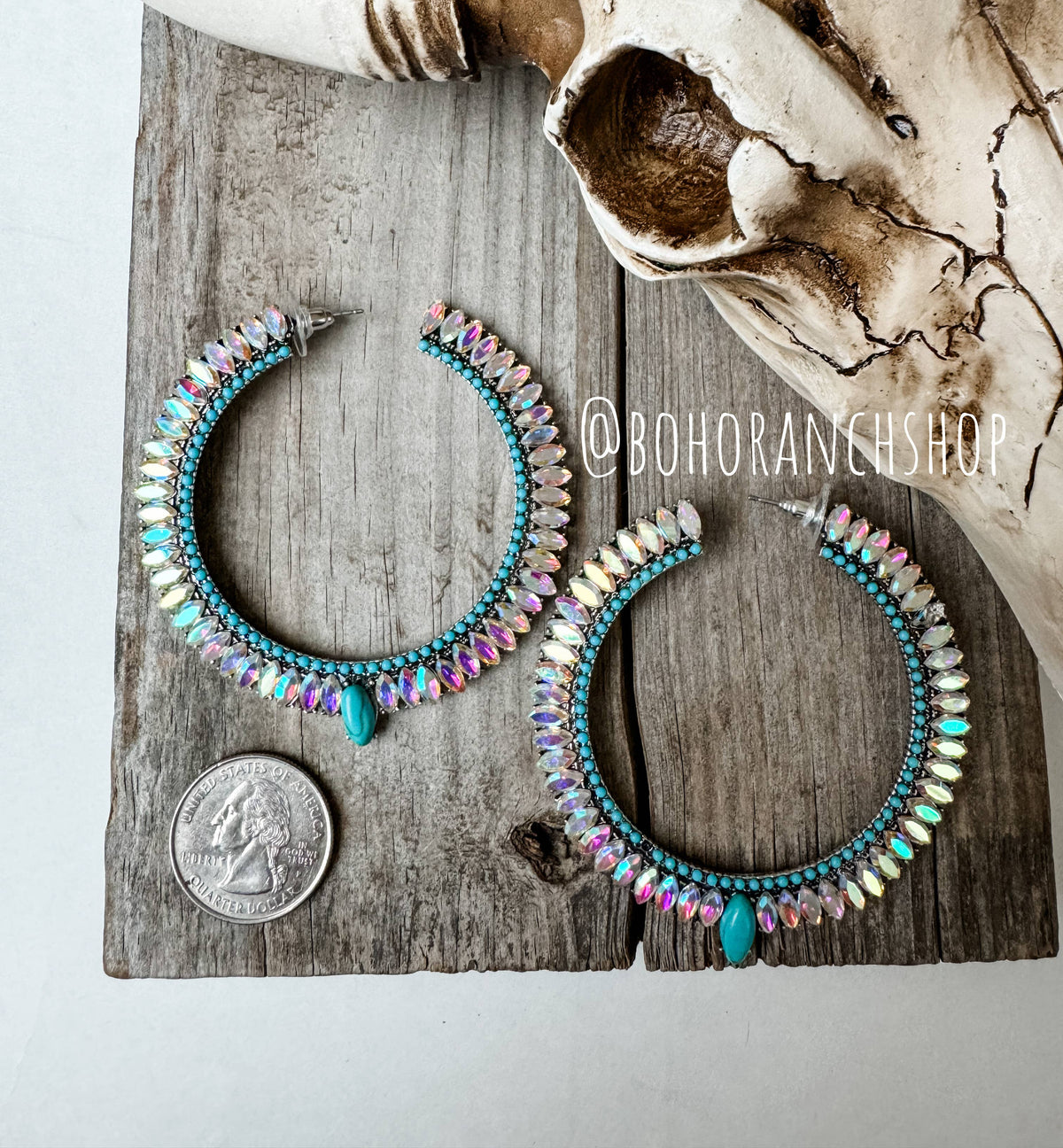 Boho Ranch Shop - Western Glass Bling Stone Post Hoop Earrings