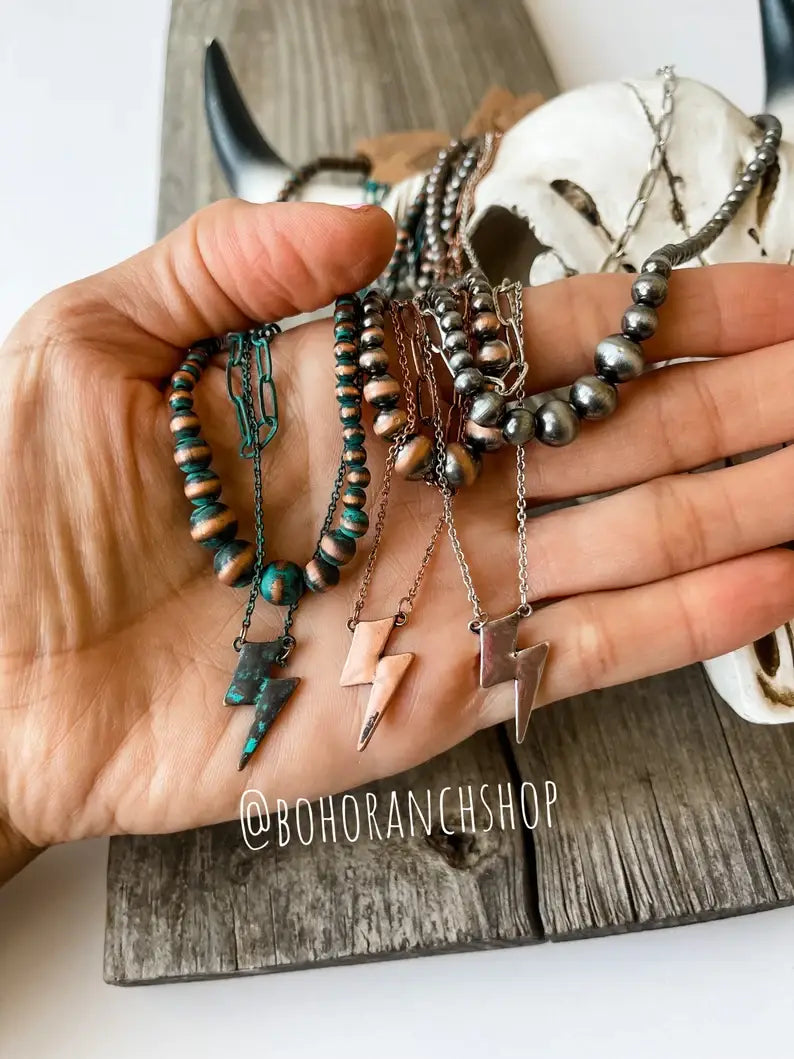 Boho Ranch Shop - Layered Navajo Lightning bolt Western Necklace: Copper