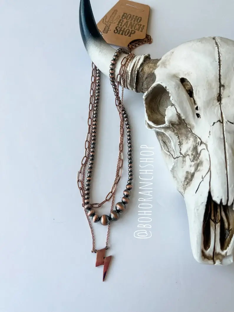 Boho Ranch Shop - Layered Navajo Lightning bolt Western Necklace: Copper