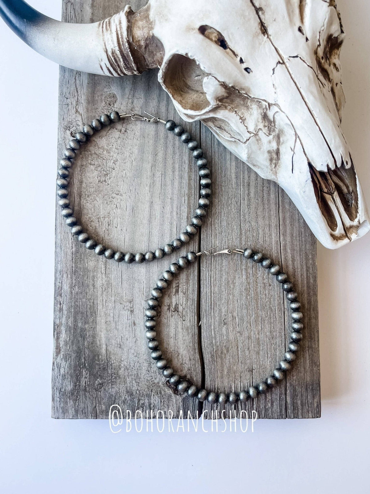 Boho Ranch Shop - 3” Navajo Pearl Hoops Earrings: Patina Turquoise-Briar & Ivy