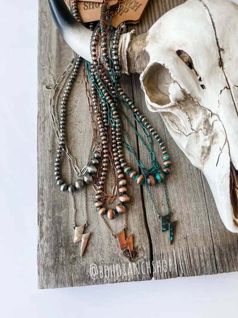 Boho Ranch Shop - Layered Navajo Lightning bolt Western Necklace: Copper