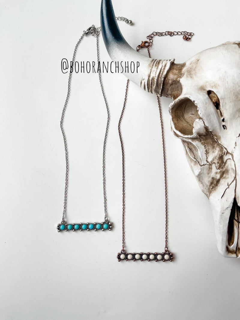 Western Beaded Bar Necklace-Turquoise/Silver-Briar & Ivy