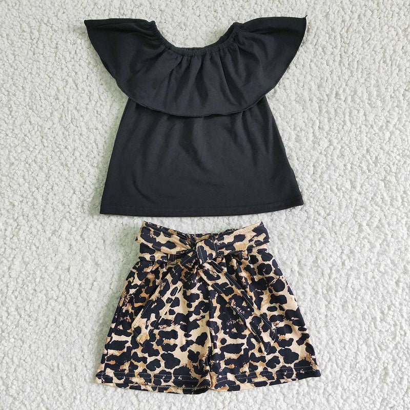 Girls Black Leopard Short Set-Briar & Ivy